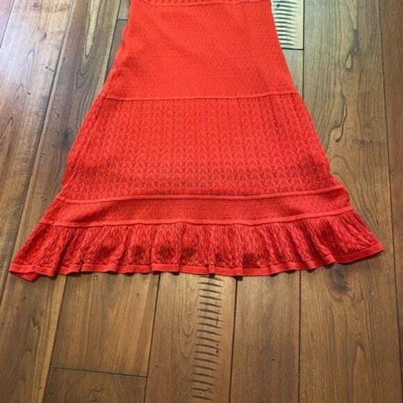 Elle Red/Orange Stretch Knit Lace Tank Dress with Ruffle Hemline Size S - Picture 4 of 9